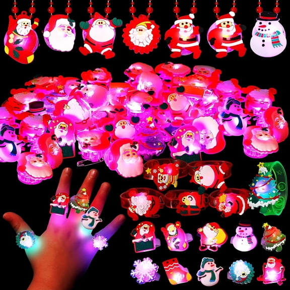 BESTSKY 48 Pcs Christmas Light Up Rings Toy Christmas Party Favors Flash Finger Ring for Kid Ring Glow in the Dark Party Supplies Christmas Stocking Stuffers Christmas Gifts Toy Rings