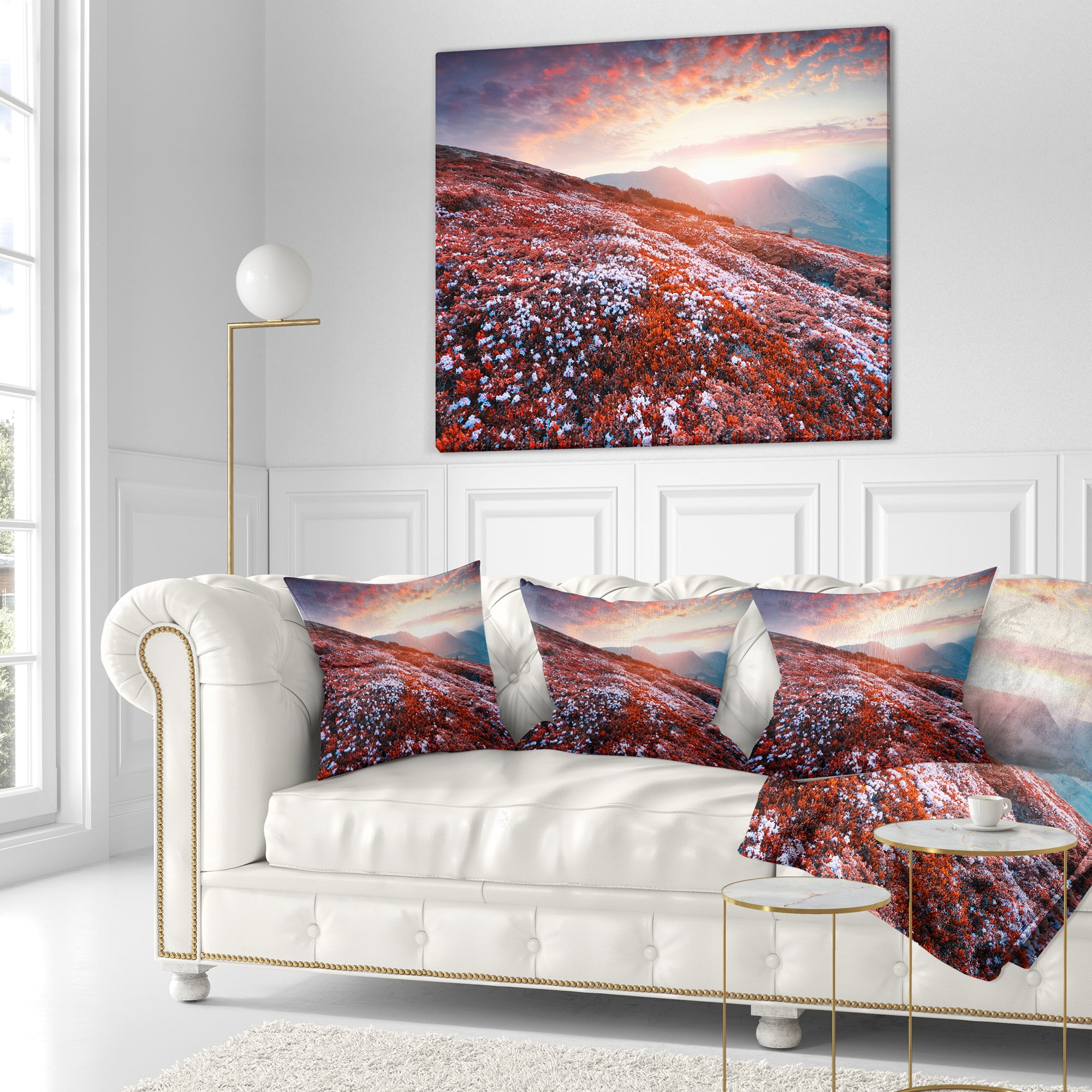 Designart Blooming Fields in Carpathian - Landscape Photo Throw Pillow - 16x16