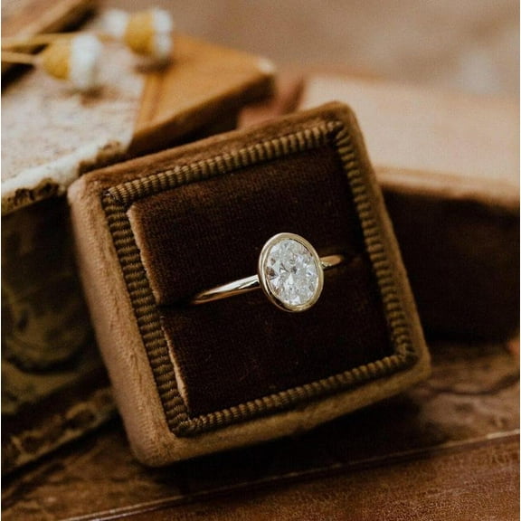 2CT Oval Cut Moissanite Engagement Ring, Bezel Set Moissanite Solitaire Ring Promise Anniversary Ring For Women Gift For Her Solitaire Rings