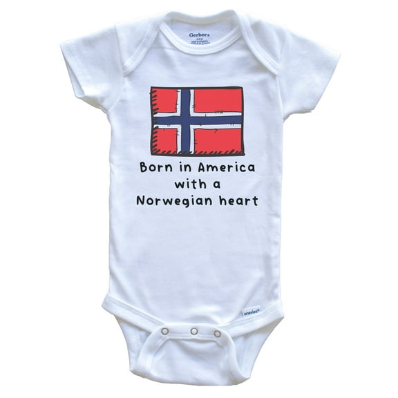 Born In America With A Norwegian Heart Cute Norway Flag Baby Bodysuit, 0-3 Months White