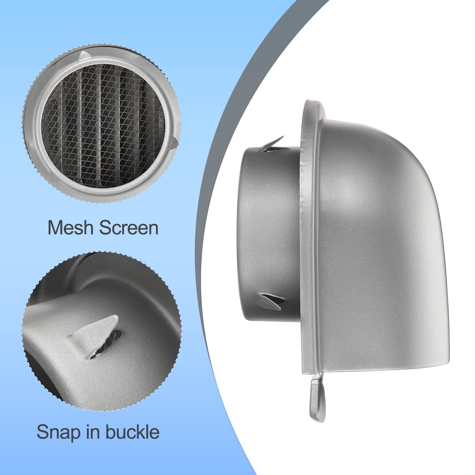 Uxcell 4" Exhaust Air Vent Cover Exterior Wall Vent Outlet Grille Louvered Duct Ventilation Cap with Mesh Gray