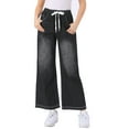 thumbnail image 1 of Jeans de pierna ancha para mujer INSPIRE CHIC con cordón, cintura elástica, pantalones de mezclilla casuales con bolsillos, negro S, 1 of 6