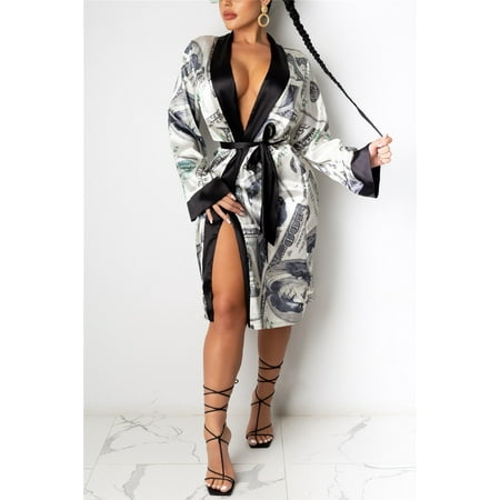 

Women s Dollars Money Print Short Silky Robes Kimono Bridesmaid Bride Party Satin Robes Sleepwear