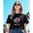 thumbnail image 3 of Women's T-Shirts, Mermaid Watercolor Cartoon Cotton Crewneck Tee Short Sleeve Casual Tops Loose Graphic T-Shirt Black, L, 3 of 7