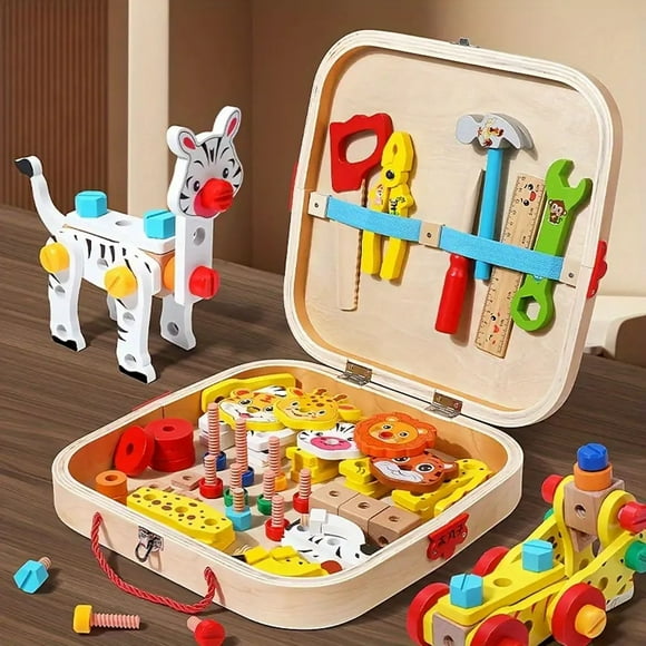 Black Friday Kids Tool Set for Toddlers Educational Toys Construction Learning Toys with Tool Box Wooden Building Kit for 3 4 5 6 7 8 9 10 Years Old Boys Girls Birthd Toys for Child Fall Saving