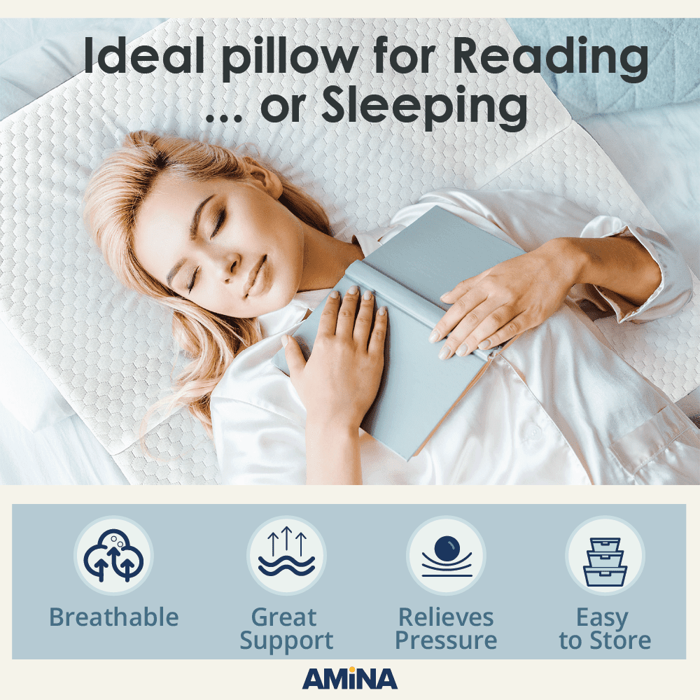 AMiNA Bed Wedge Pillow - for Sleeping, Gerd, Acid Reflux, Sleep Apnea, Post Surgery, Back Support, C-Section, Portable, Easy to Clean Washable Cover (Gray & White, 10 Inch)
