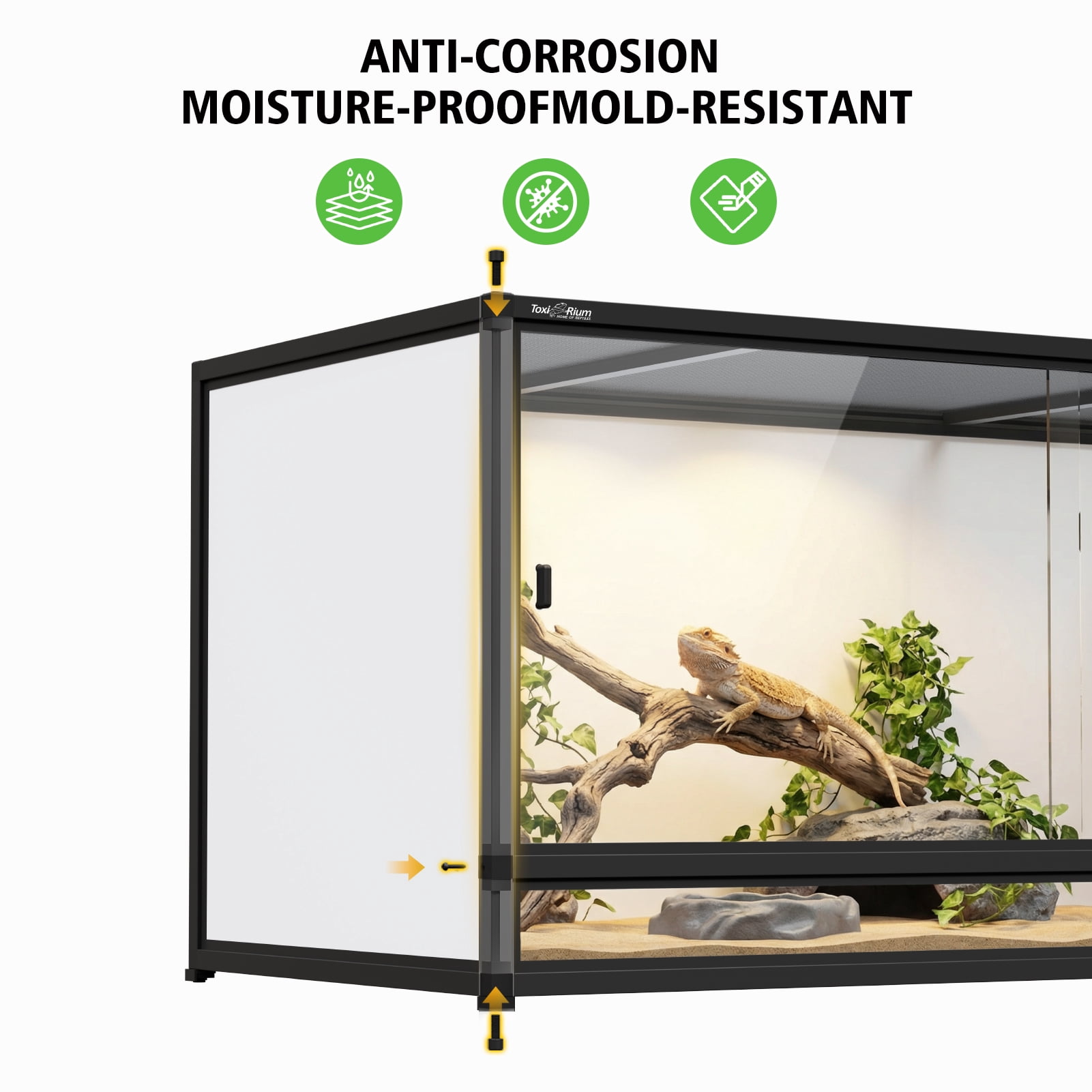 Toxirium 48x24x24 inch PVC Reptile Enclosure, 120 Gallon Habitat with Sliding Glass Doors for Bearded Dragons, Lizards and Snakes