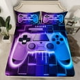 thumbnail image 3 of Feelyou Futuristic Game Controller Twin Sheet Sets for Kids, Purple Blue Honeycomb Twin Fitted Sheet, Gaming Gamer Gamepad Flat Sheet, Luxury Bedroom Decor, 3-Piece, 3 of 8