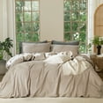 thumbnail image 5 of MooMee Duvet Cover Set Cal-King 100% Washed Cotton Linen Like Textured Breathable 3-Piece (Taupe, 104"x98"), 5 of 8