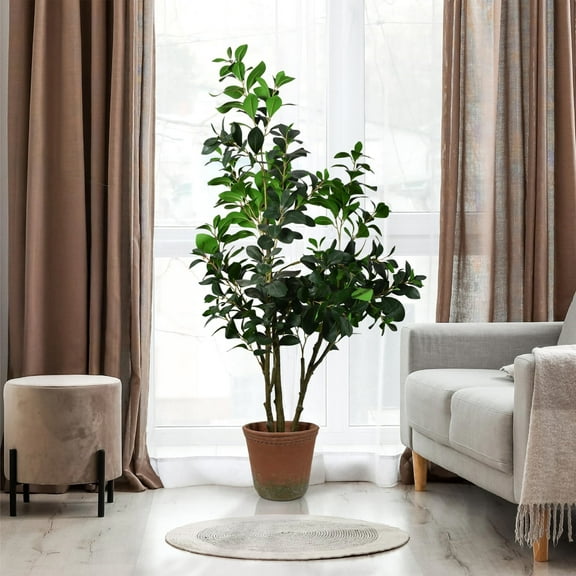 American Art Decor Artificial Pea Tree in Cement Pot Faux Plant for Home or Office - 60"