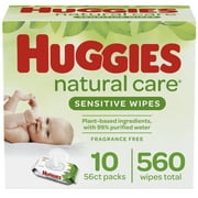 Angle View: Huggies Natural Care Sensitive Baby Wipes, Unscented, 10 Flip-Top Packs (560 Wipes Total)