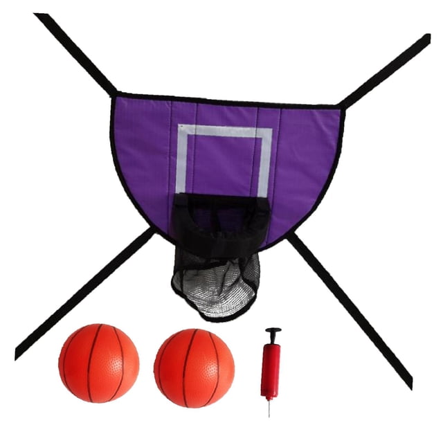 DYNWAVECA Mini Basketball Hoop for Trampoline Trampoline Accessory for All Ages Easy Install Sturdy for Dunking Basketball Stand Violet with two balls