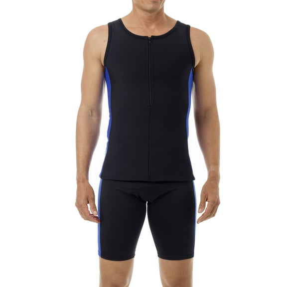Underworks Men Sleeveless Gynecomastia Compression Performance Swim Top Black/Blue X-Small