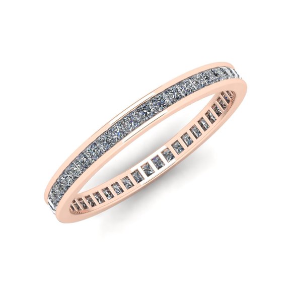 Natural 1.25Ct Princess Cut Diamond Classic Channel Set Women's Anniversary Wedding Eternity Band Ring Solid 18k Rose Gold F VS2
