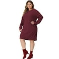 thumbnail image 3 of Unique Bargains Women's Plus Size Long Sleeve Knit Pullover Short Sweater Dresses 1X Burgundy, 3 of 6