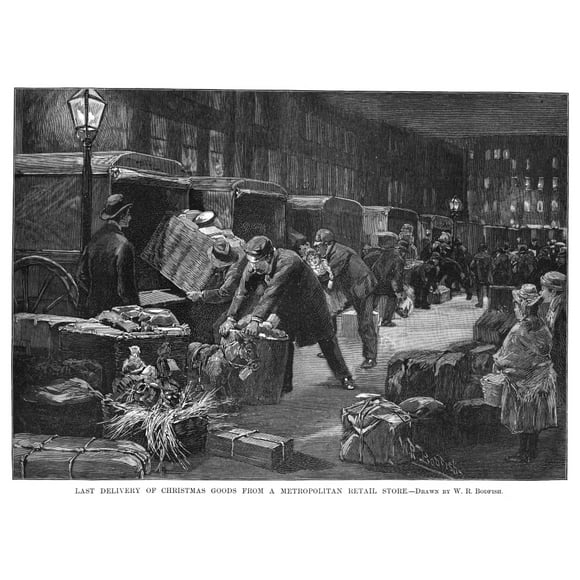 New York: Camions de Livraison. /N'Last Delivery Of Christmas Goods From A Metropolitan Retail Store. Gravure, Américaine, 1890. Affiche Imprimée par (24 x 36)
