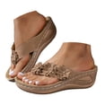 thumbnail image 3 of DXOUPM Sandals for Women Platform Wedge Flip Flops Sandals Floral Rhinestones Summer Shoes, 3 of 4