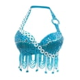 thumbnail image 4 of Moda para mujer Halter Top Lentejuelas con Flecos acolchado Ropa de danza del vientre , cielo m Yinane Sujetador de traje de baile, 4 of 8