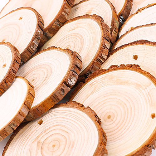 Unfinished Natural Wood Slices 30 Pcs 2.7-3.2 inch Craft Wood Circles Crafts Christmas Ornaments Rustic Wedding Decoration DIY Crafts Predrilled Natural Wooden with Bark for Crafts 