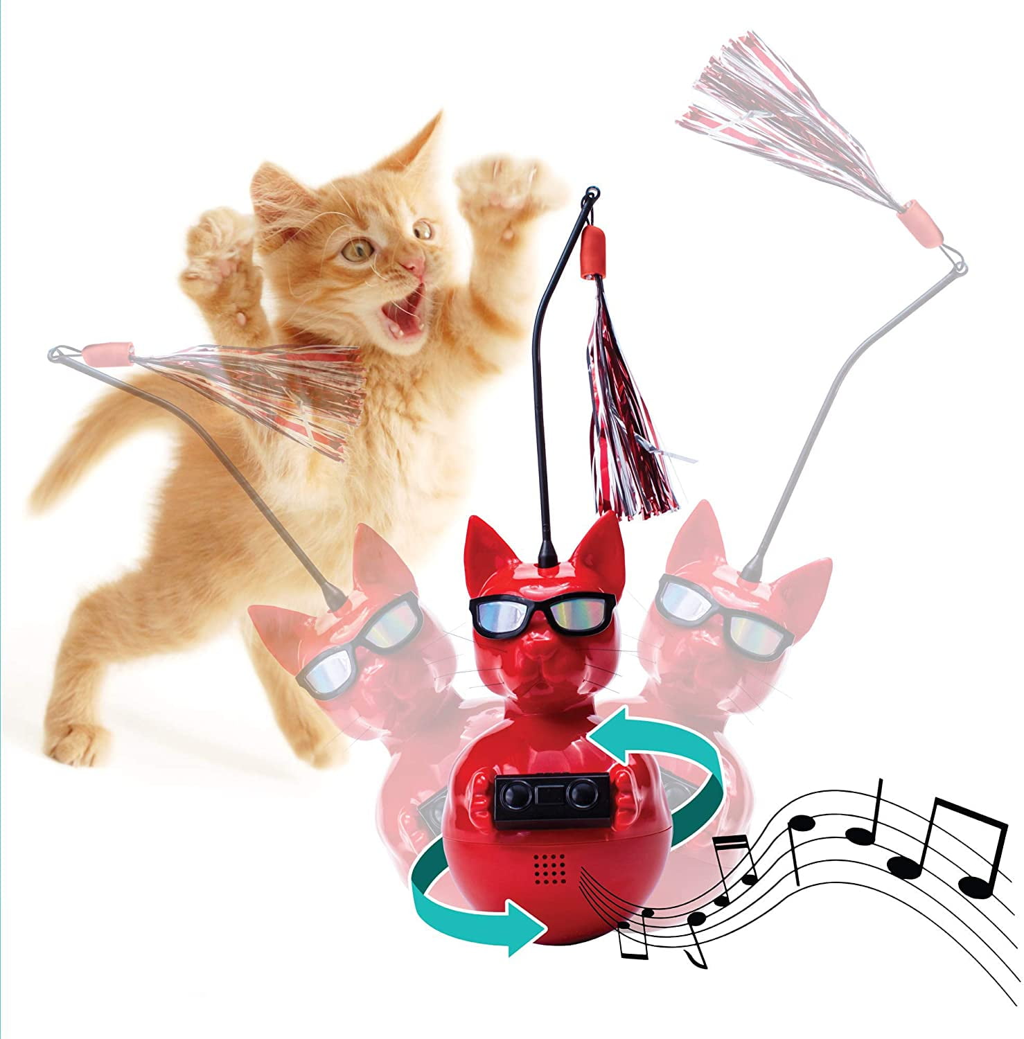 Penn-Plax DJ Whiskerz Cat Toy and Wireless Dancing Speaker – USB Rechargeable