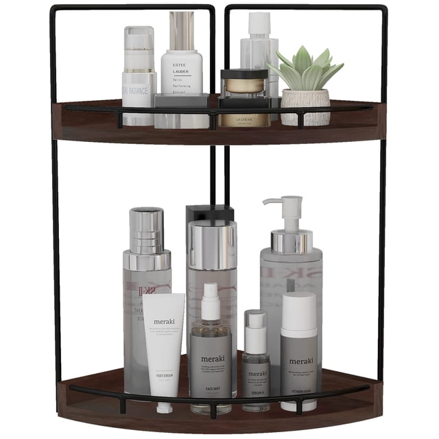 Organizador de mostrador de baño Dorhors, 2 niveles, madera de nogal