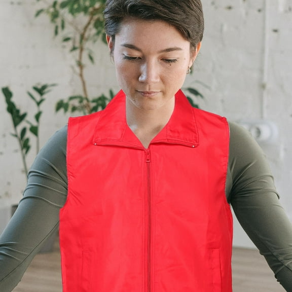 MEIBUTYUP Red Polyester Volunteer Vest with High Visibility for Work Events, Safety Uniform for Outdoor Activities
