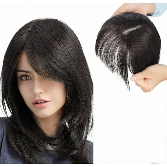 FSTDelivery Black Short Wigs for Women, Black Wig with Curtain Bangs, Shoulder Length Natural Synthetic Wig for Cospaly Daily Use, Human Hair Wigs