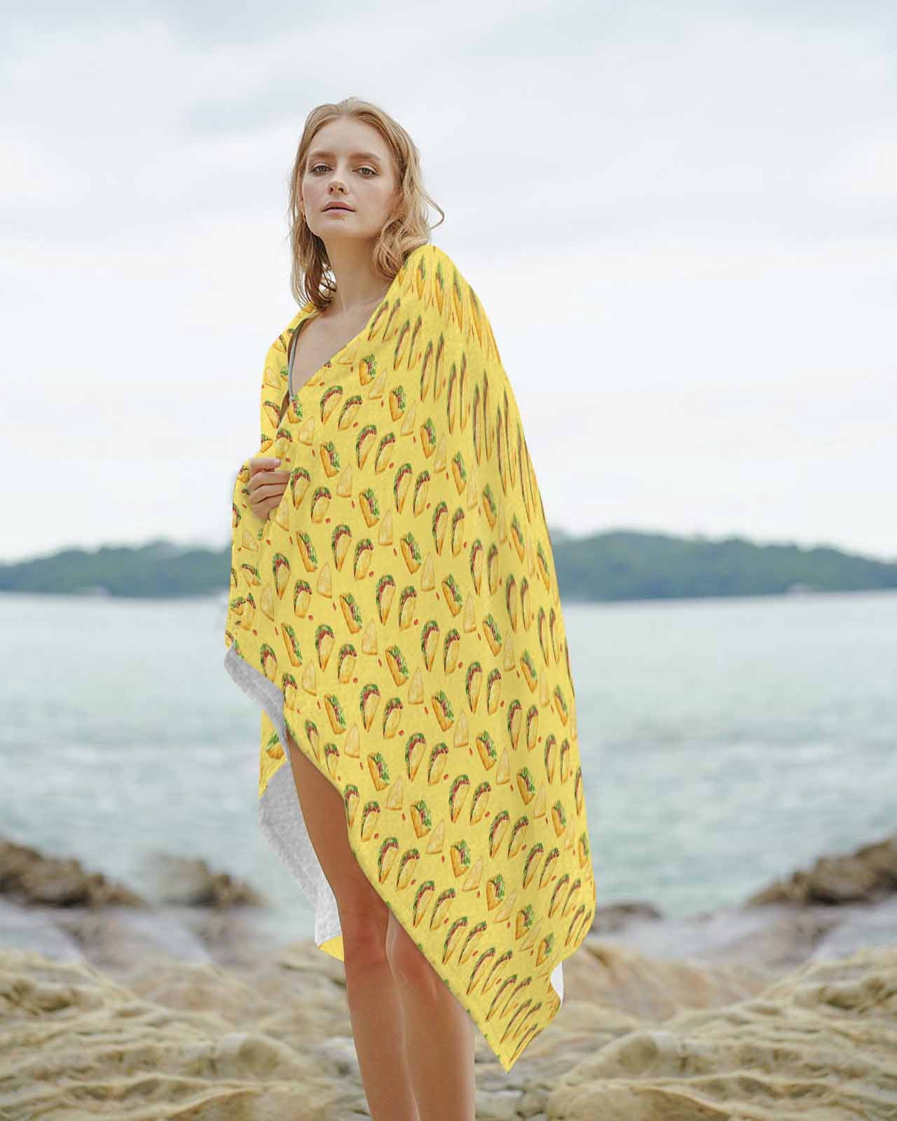 Yellow Tacos Beach Towels Oversized Super Absorbent, Cheese Vegetables Cartoon Food Lightweight Bath Towel Quick Dry Sets For Bathroom/Pool/Rv Camping/Beach Play/Gym Room/Picnic 23"x47"