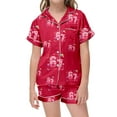 thumbnail image 4 of Kids Girls 67 Pajama Button Short Sleeve Shorts Two Piece Silk Sleepwear Children Valentine's Day Nightwear Outfit for Kids Cozy Loungewear, 4 of 6