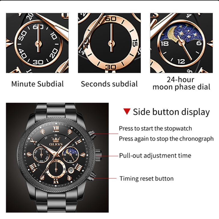 OLEVS Men's Fashion Chronograph Moon Phase Watch photo 7