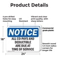 thumbnail image 2 of (2 Pack) All Co-Pays And Deductibles Are Due At Time OSHA Notice Sign 24 Inch X 18 Inch Plastic Sign, Weather Resistant, UV Protected for Workplace, Business, and Construction Site,, 2 of 8