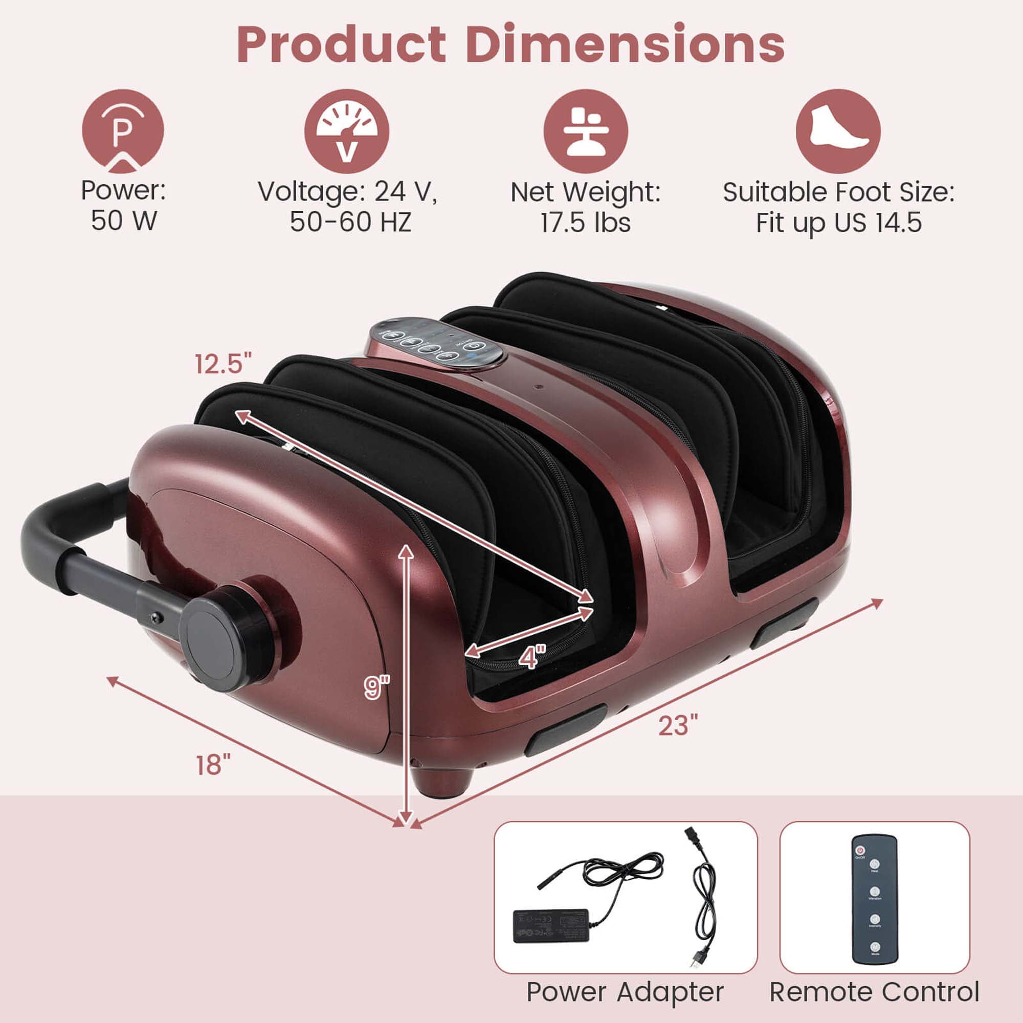 Costway Foot & Calf Massager Vibration Compression Electric Leg Massager Machine with Heat Red