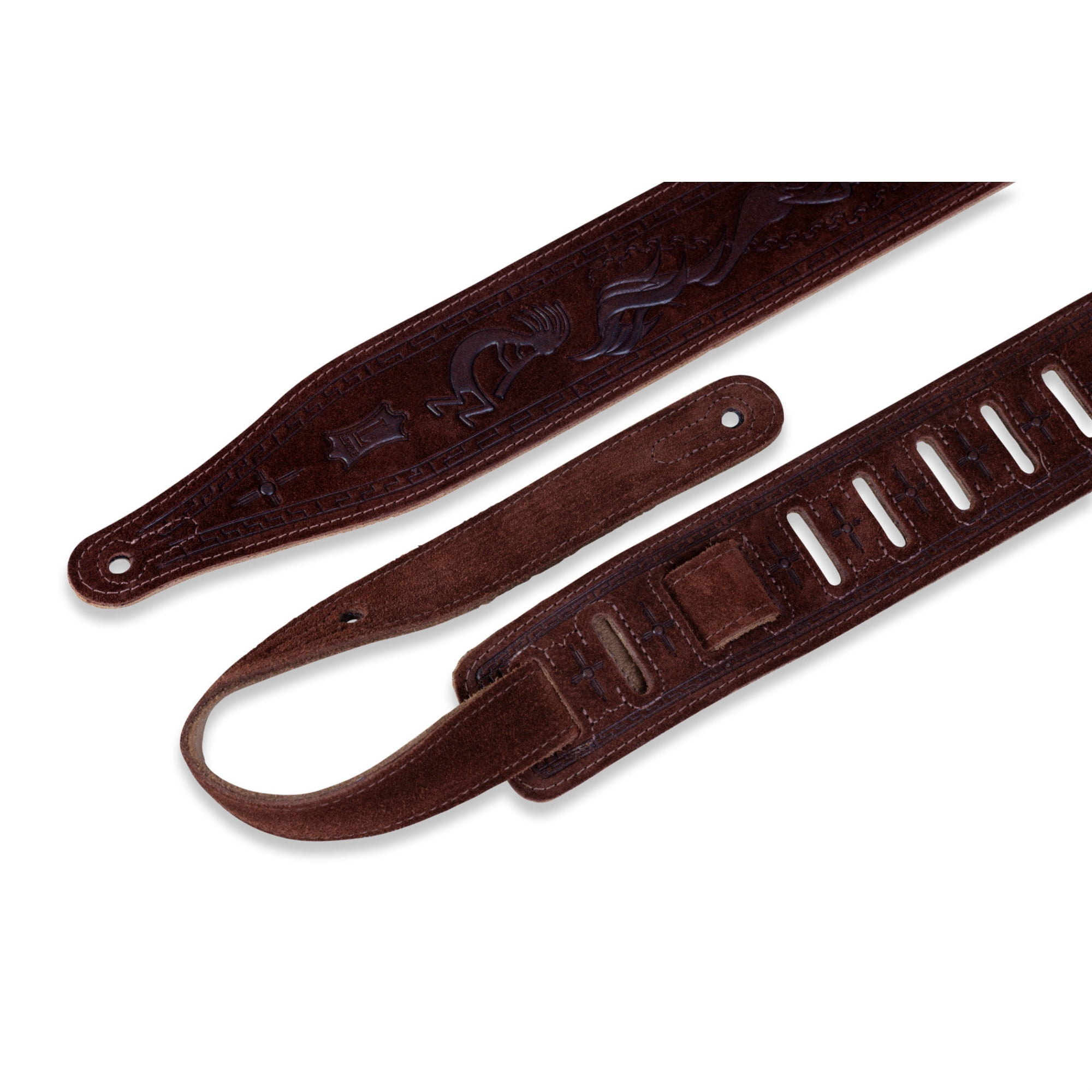 Brown Suede 2.5" Guitar Strap (With Tooled Kokopelli Design)