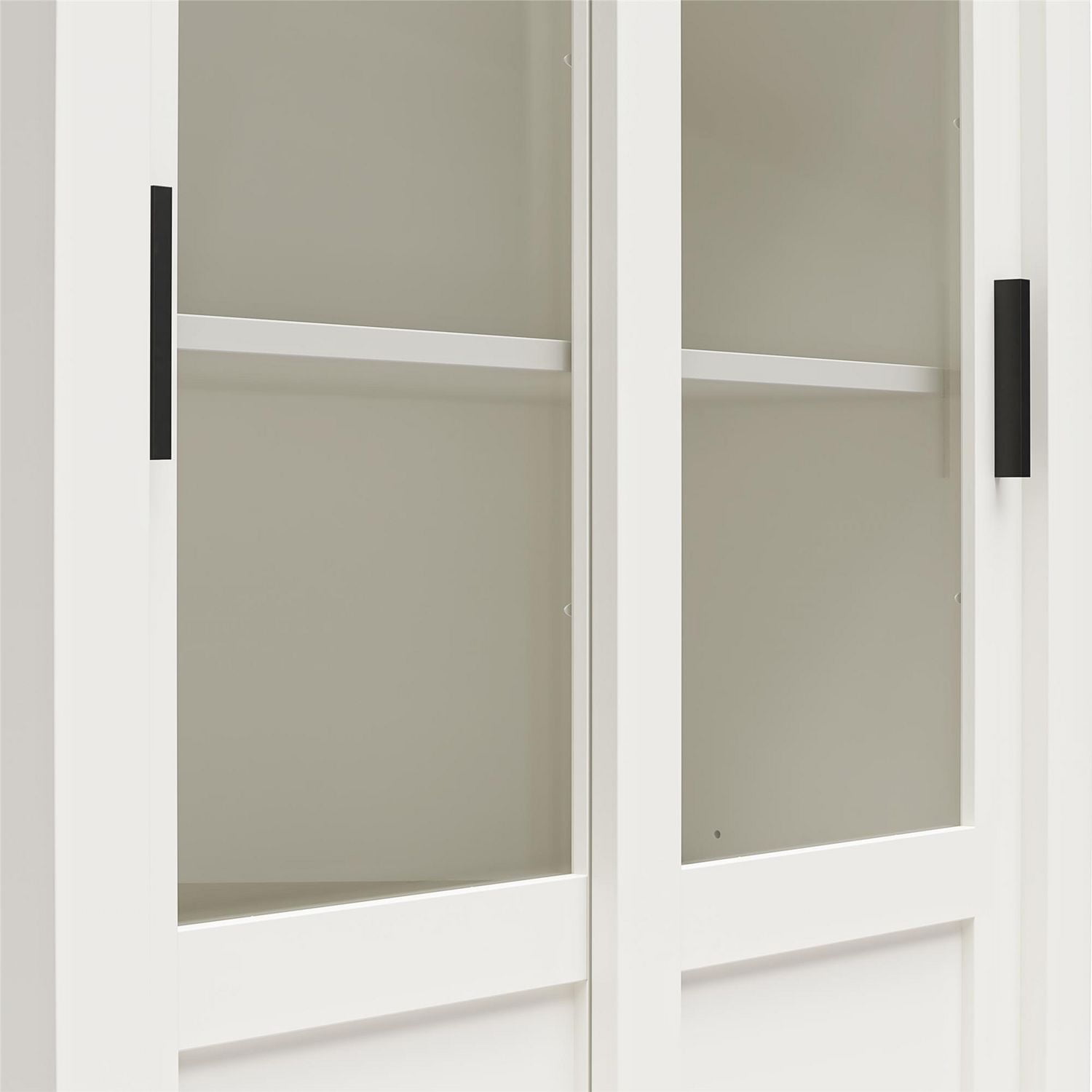 Ameriwood Home Chapel Hill Rustic Farmhouse Bookcase Cabinet with Sliding Glass Doors, White with Brown Oak Top