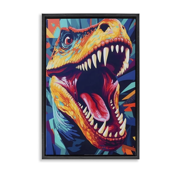 Stupell Industries Pop Style Raptor Dino Black Framed Floater Canvas Wall Art, design by Creative Studio