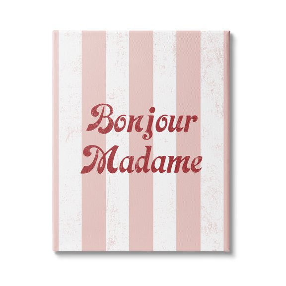 Stupell Industries Bonjour Madame Phrase Parisian Pink Stripe Pattern, 36 x 48, Design by Daphne Polselli