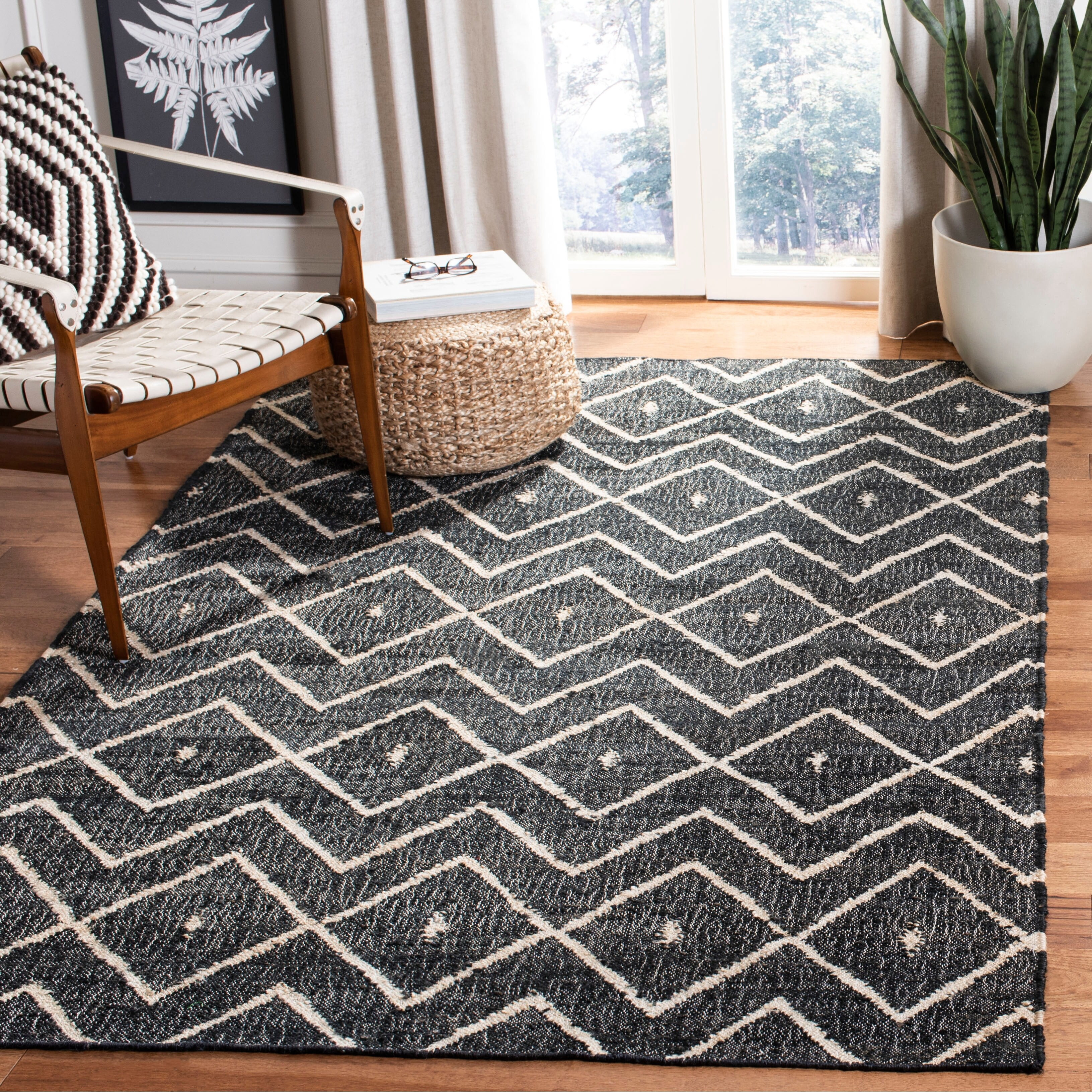 SAFAVIEH Kilim Wesley Geometric Area Rug, Charcoal/Natural, 5' x 8'