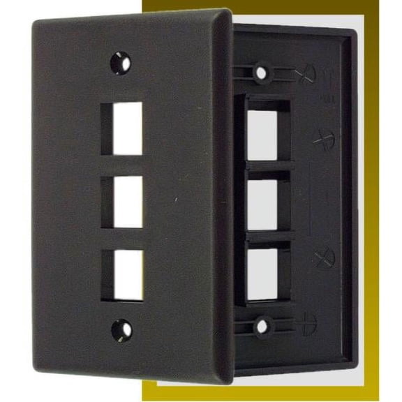 IEC WB10803 Black Plastic Wall Plate with 3 Cutout for a Keystone Insert