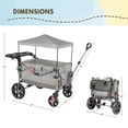 thumbnail image 4 of Busy Bee Foldable Wagon Stroller for 2 Kids, Push Pull Collapsible Kids Wagon with Adjustable Handle Bar, Removable Canopy, 5-Point Harness, Shock-Absorbing Wheels, Grey, 4 of 5