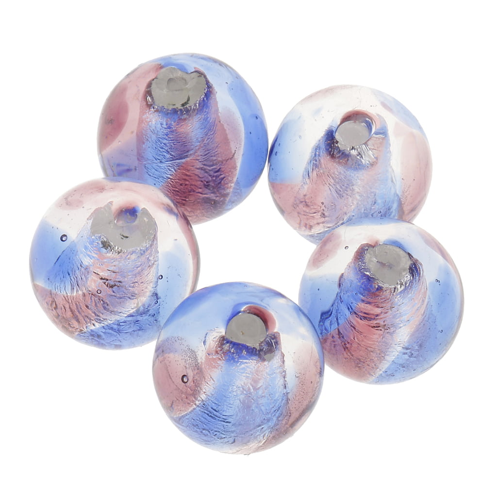 5pcs 16mm Striped Lampwork Glass Round Loose Spacer Beads Charms Jewelry Making 