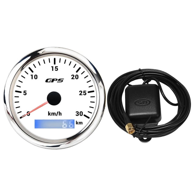 85mm GPS Marine Speedometer 0-30 km/h Tachometer with 7-color Backlight Odometer Compatible with Marine Yachts