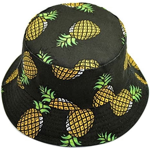 Nvzi Sombrero de pescador unisex con estampado de frutas, de doble uso, con visera para el sol, para playa y verano, color negro