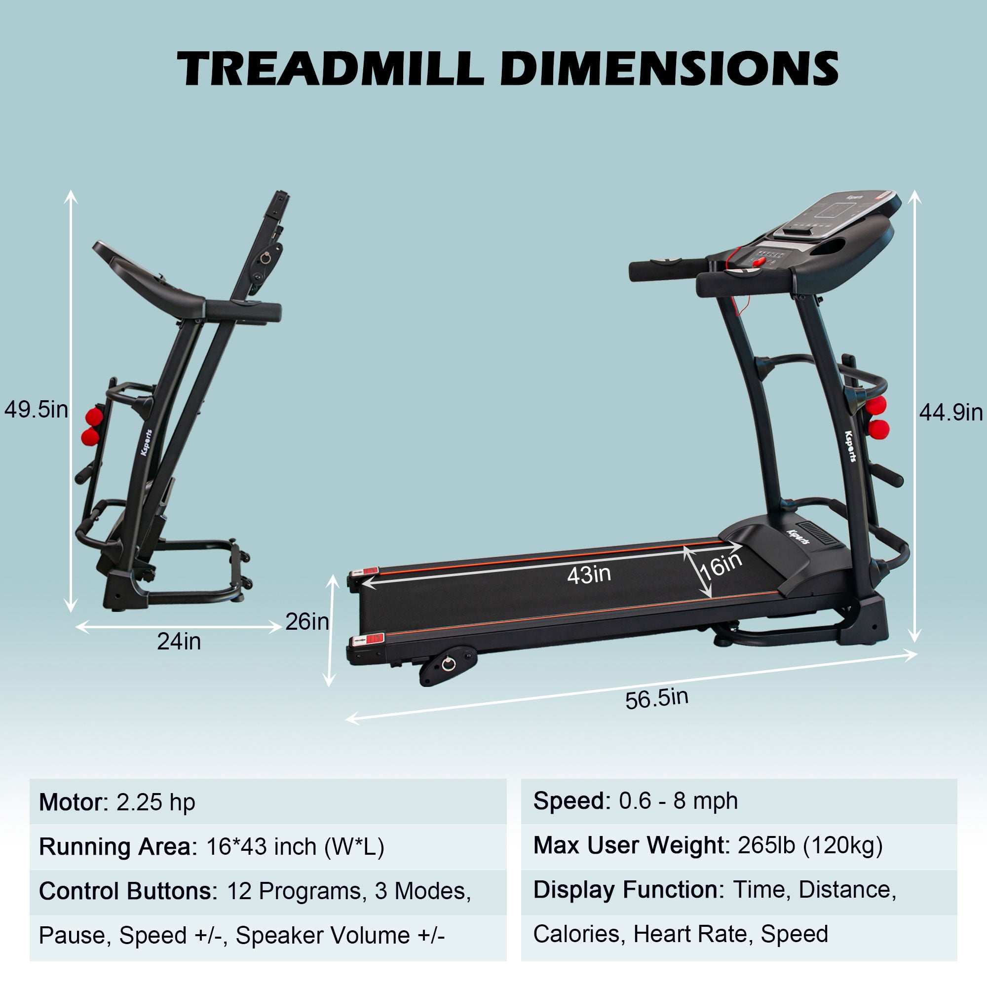 Ksports Portable Foldable Home Treadmill w/Bluetooth & Fitness Tracking App
