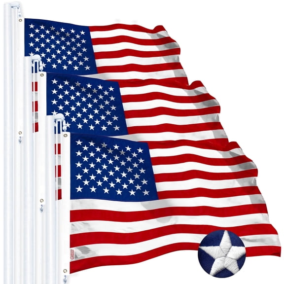 G128 Storm Flyer 2.5x4 ft,3-Pack Tough Embroidered American Flag, Heavy Duty Spun Polyester