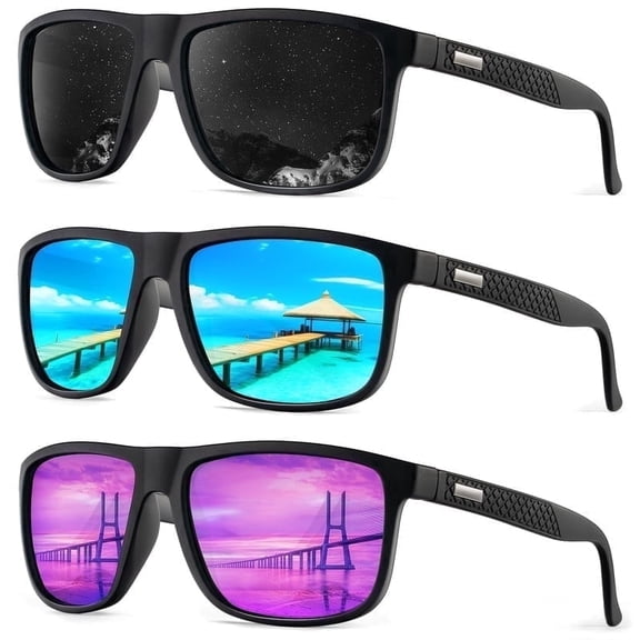 KALIYADI Polarized Sunglasses for Men and Women,Classic Square Sun Glasses with UV400 Protection for Driving Fishing Golf(3 Pack)