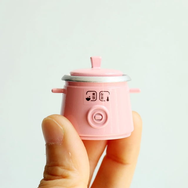 1: 8 1:12 artesanía de metal casa de utensilios de cocina modelo miniatura olla arrocera juguetes para de niños - Rosa