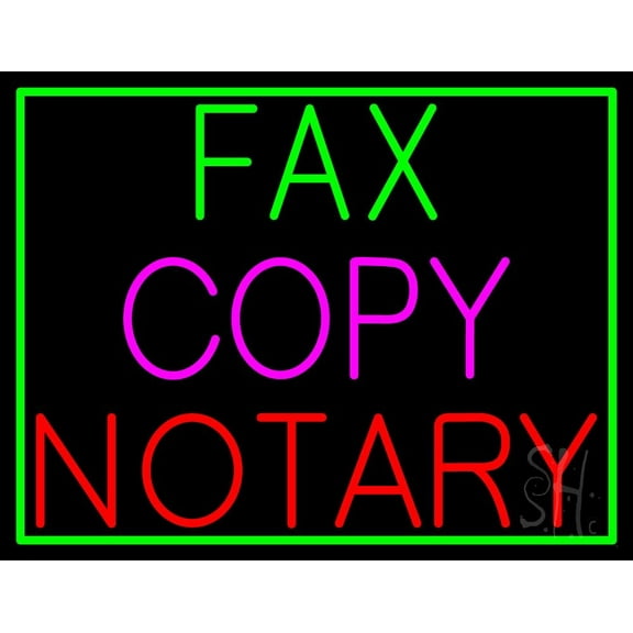 Fax Copy Notary With Border LED Neon Sign 24 x 31 - inches, Clear Edge Cut Acrylic Backing, with Dimmer - Bright and Premium built indoor LED Neon Sign for Computer & Electronics store decor.