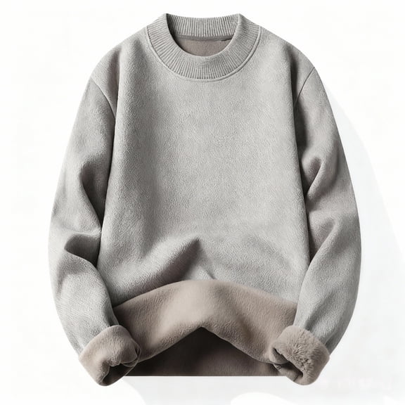 ManxiVoo Oversized Plush Lined Sweater For Women Long Sleeve Round Neck Casual Pullover Cozy Loose Fit Weekend Wear L Size Beige