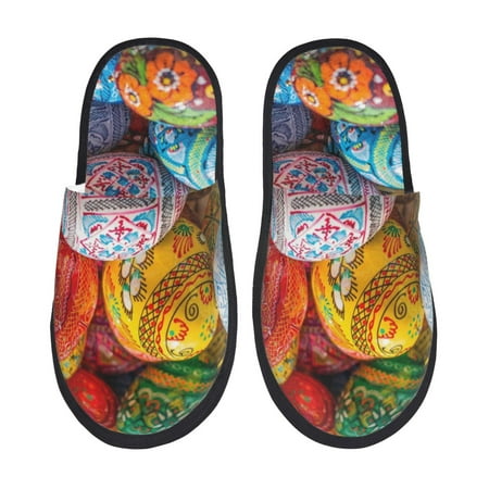 

Rateoe Easter Eggs Pattern Fuzzy Slippers Fuzzy Soft House Slippers Plush Furry Warm Cozy Open Toe Fluffy Home Shoes-Large