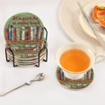 thumbnail image 3 of Yayeee 6 PCS Drink Coasters with Holder Set Woven Absorbent Round Tabletop Hot Pad, Brown Book Shelf, 3 of 7